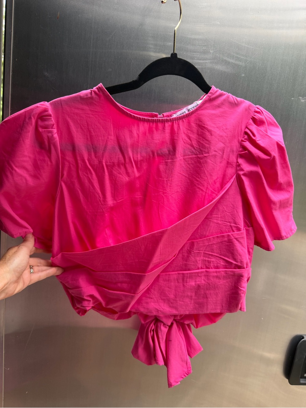 HYFVE Bright Pink Tie-Back Puff Sleeve Top NWT size small